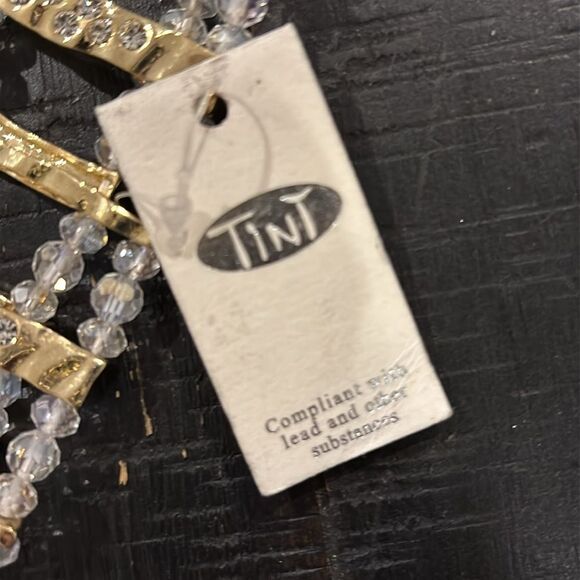 NWT Tint Clear Bead Beaded Rhinestone Stretch Thick Bracelet Gold Tone Hammered - Picture 3 of 6